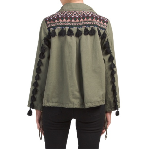 Ark & Co Jackets & Blazers - Army Green Tassle Embroidery Anorak